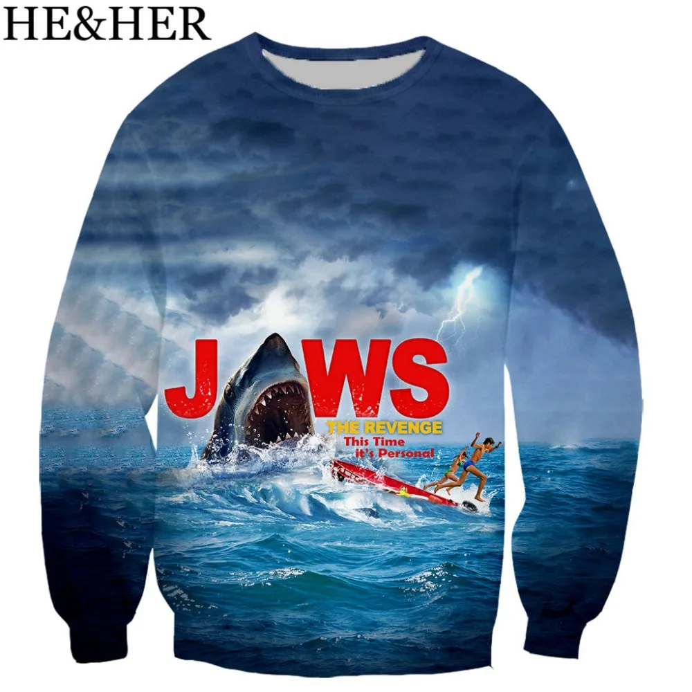 

New arrival fashion 3D color printed hoodies men women, jaws 2 sweatshirts unisex harajuku hoodie funny streetwear