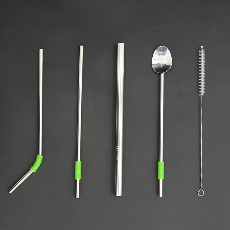Reusable Metal Straw Straight Bent Spoon Cleaner Brush Stainless Steel Drinking Bag Set Bar Accessory | Дом и сад