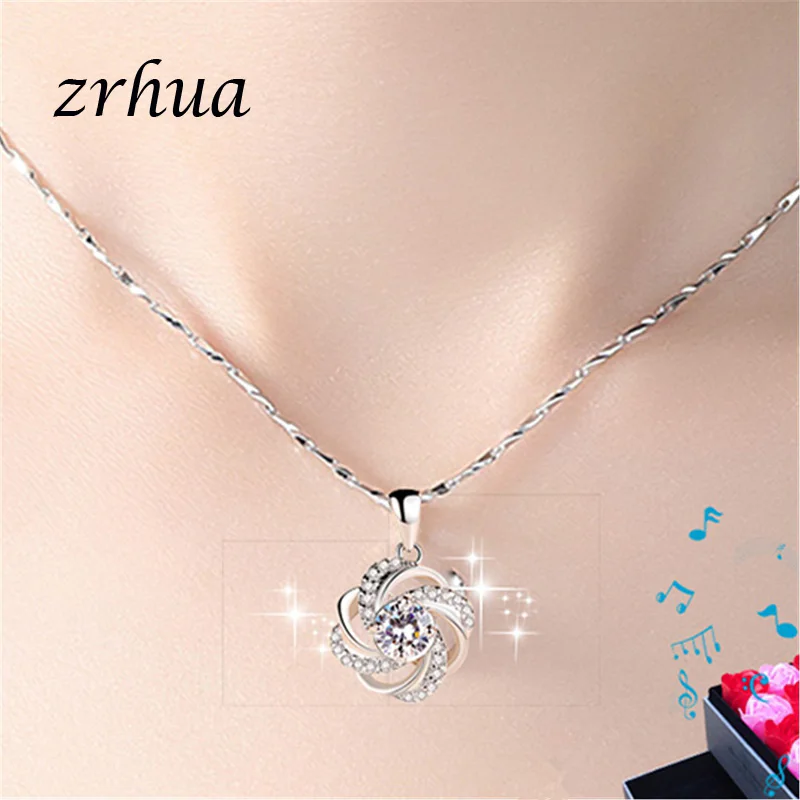 ZRHUA 925 пробы серебряный кулон в виде цветка любви ожерелье для женщин подарок 45 см цепочка колье высокое качество Bijoux подарки на день Святого Валентина