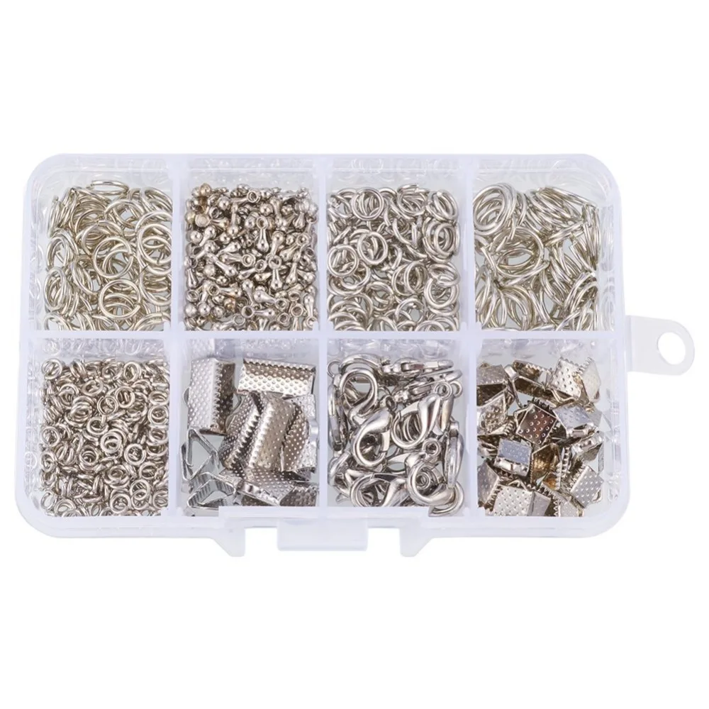 

About 610Pcs/Box Fold Over Crimp Ends Ribbon Ends Twist Chains Brass Lobster Claw Clasps Drop Ends Jewelry Making Findings