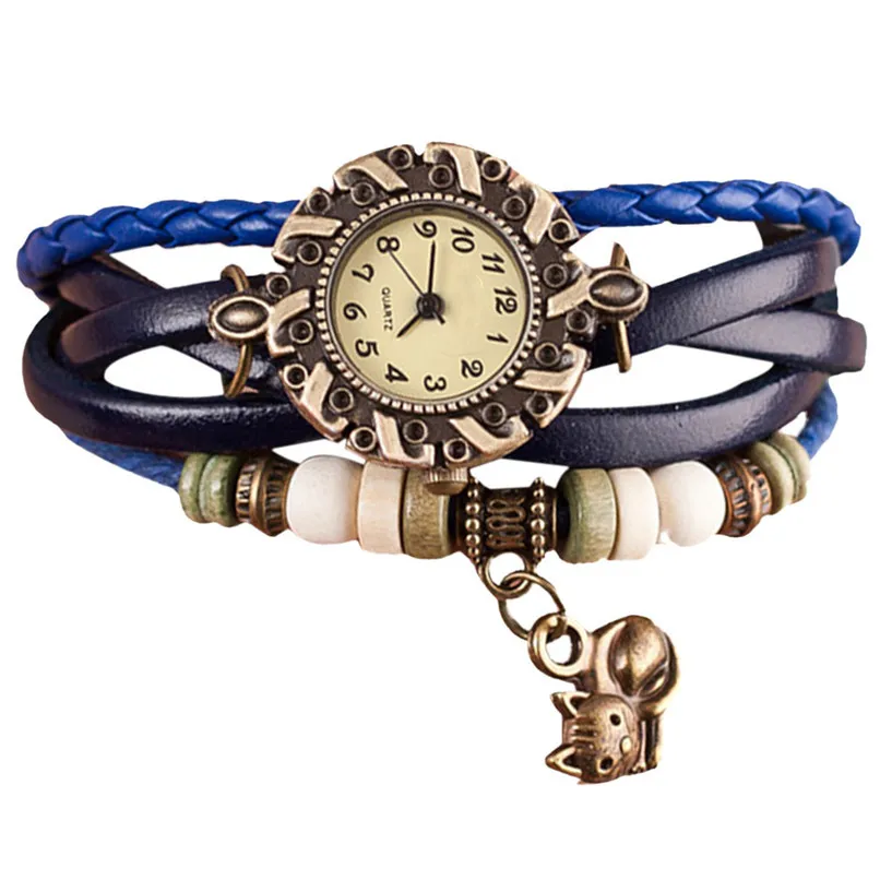 Новинка 2017 новые кварцевые плетеные кожаные браслеты с котом женские наручные