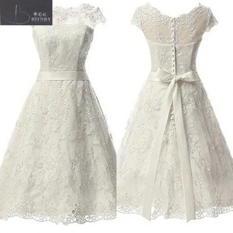 Винтажные кружевные свадебные платья длиной ниже колена реальный образец вырез