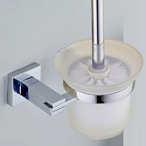 Toilet brush holder Набор аксессуаров для ванной из нержавеющей стали, хромированный полированный держатель для зубных щеток, держатель для бумаги, держатель для полотенец, аксессуары для ванной комнаты квадратной формы - Цвет: Toilet brush holder