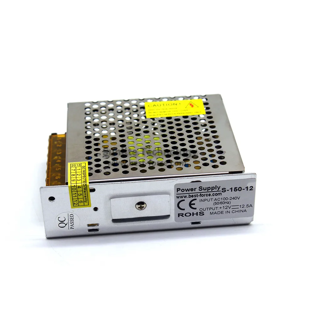 Одиночный выход DC 12V 12.5A 150W Светодиодный источник питания адаптер AC100 240V DC12V SMPS для