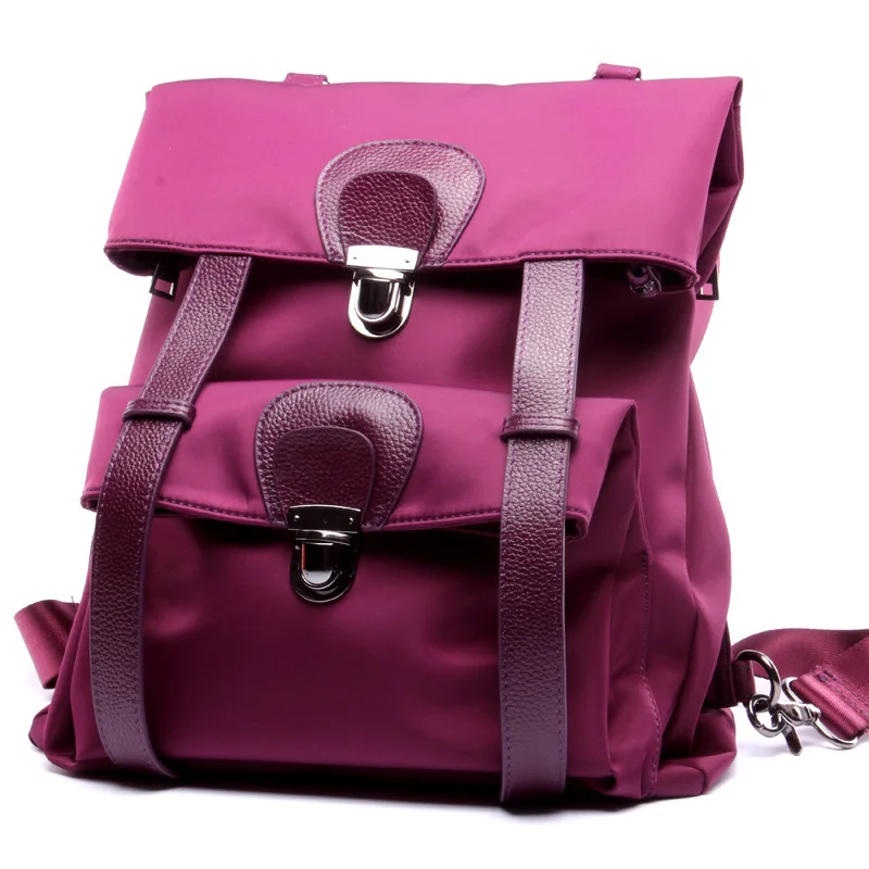 Purple Модные Повседневные Большие женские рюкзаки из натуральной кожи и нейлона, женские рюкзаки для девочек-подростков, школьные сумки, товары для женщин, Mochilas - Цвет: Purple