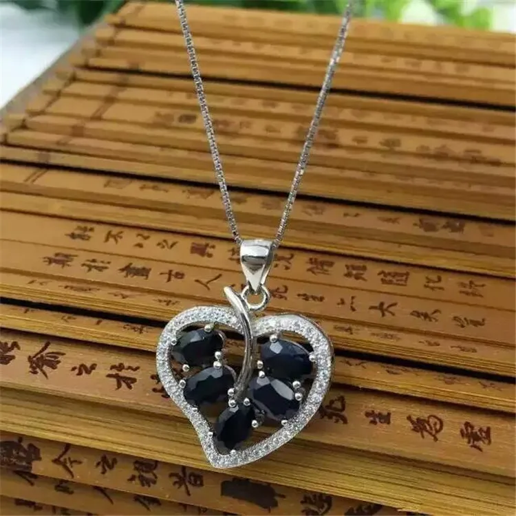 

KJJEAXCMY boutique jewels S925 silver inlay natural sapphire inlay diamond pendant with wildflowers + necklace pendant gifts
