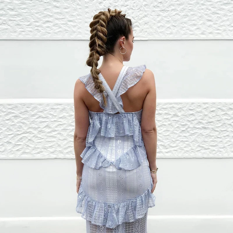 2018 Новый Boho оборками Frill Midi платье женские осенние открытыми плечами спинки