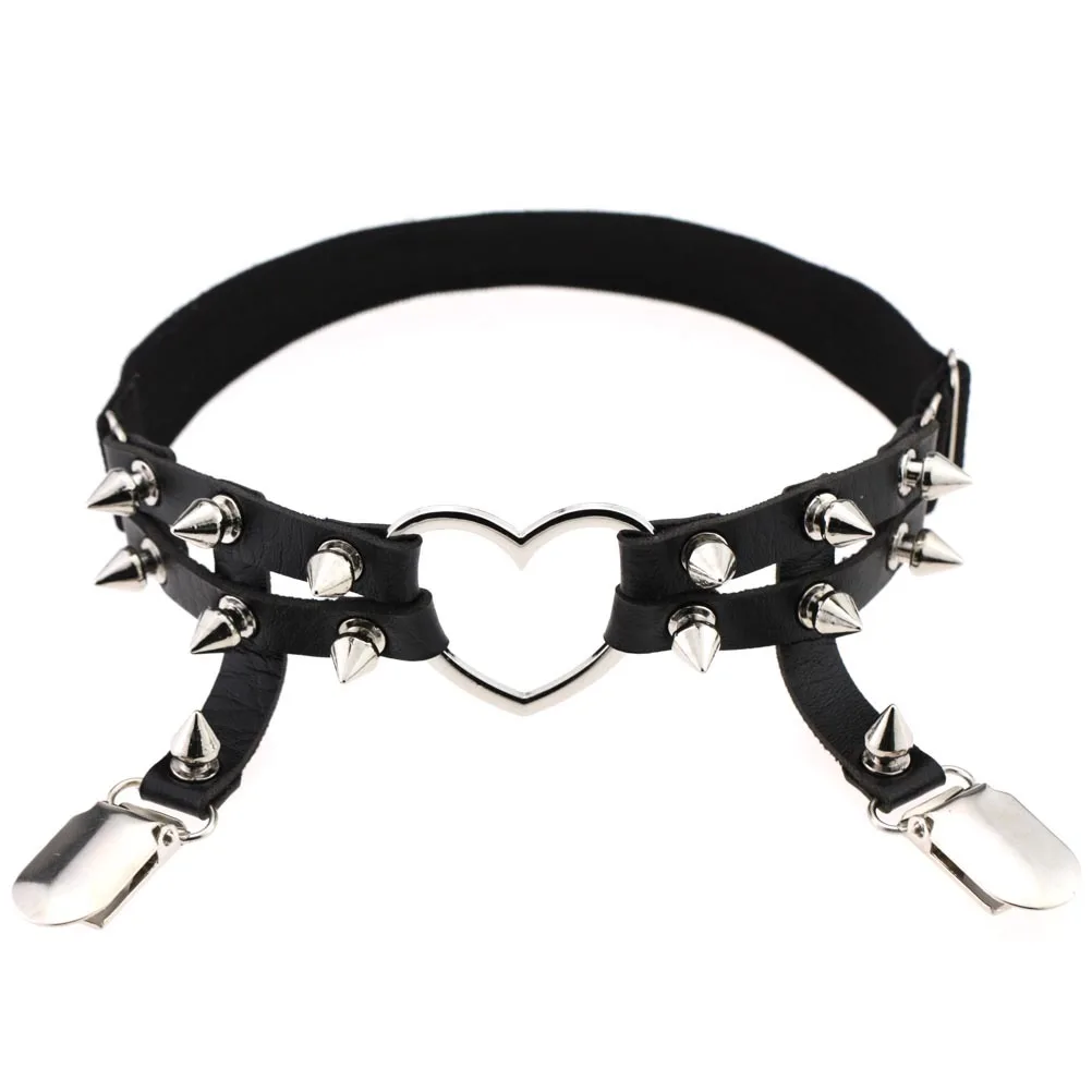 

Heart Ring Stud Punk Rivet Women Leg Leather Elastic Garter Suspender Belt Thigh Ring Sexy Gothic Clothing Accessory