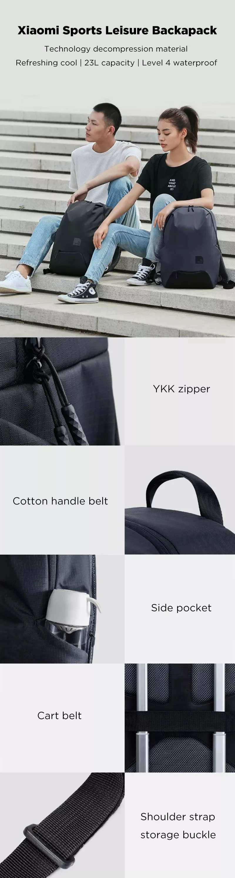 Водонепроницаемый рюкзак XIAOMI, Классические деловые рюкзаки, 23л емкость, охлаждающая декомпрессионная Студенческая сумка для ноутбука, мужская и женская