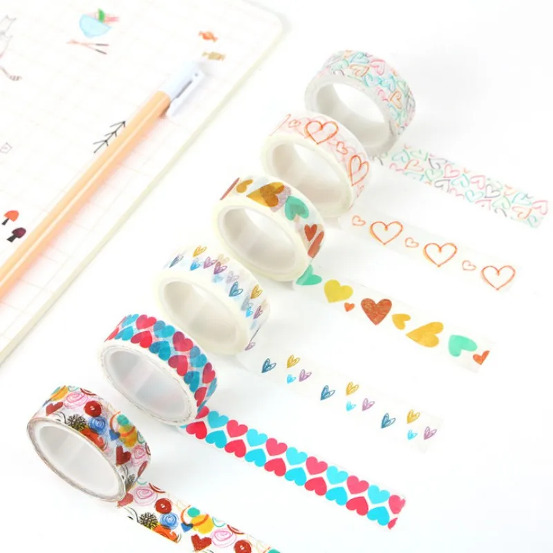 1 pcs 1.5cm x 5m Colour heart geometry washi tape DIY decoration scrapbooking planner masking adhesive stationery | Канцтовары для