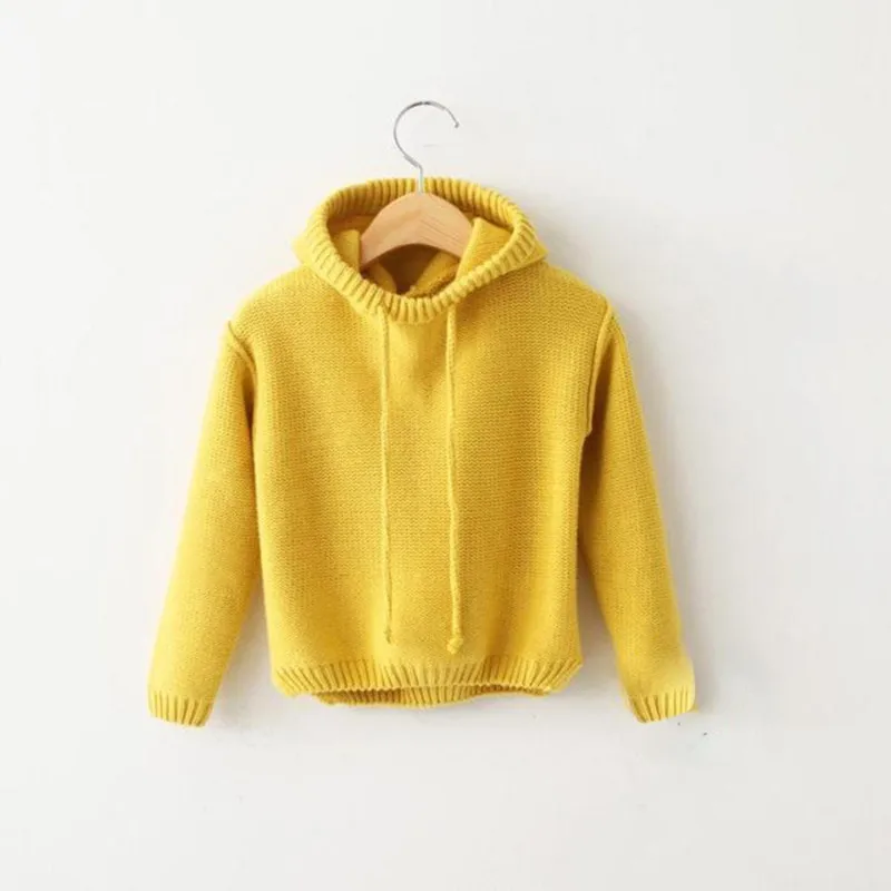 

DFXD Korean Children Clothing Toddler Girl Sweater 2017 Autumn Winter Cotton Soild Hooded Knitwear Baby Girls Sweater Coat 2-8Y