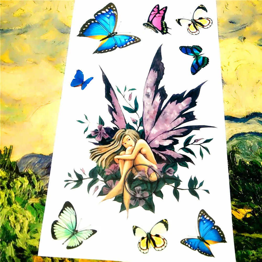 SHNAPIGN Бабочка фея леди временная татуировка боди арт на руку флэш тату наклейка s