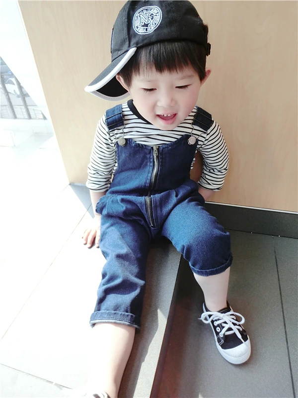 2017 Весной Новые Дети Щиколотки Брюки-Карго Мальчики и Девочки синий Хлопок