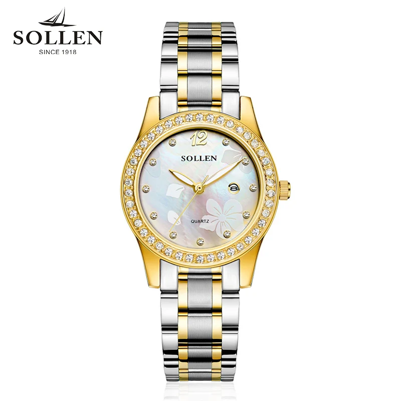Reloj mujer SOLLEN Женские подлинные кварцевые часы женские новые модные стальные с