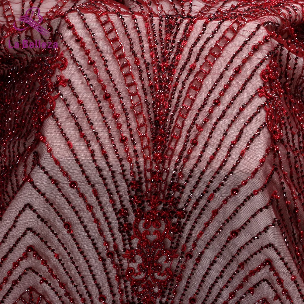 Новая мода стиль off white/wine/gold тяжелые бусы ручной работы на сетке Вышитые свадебное платье/вечернее платье кружевная ткань 1 ярд