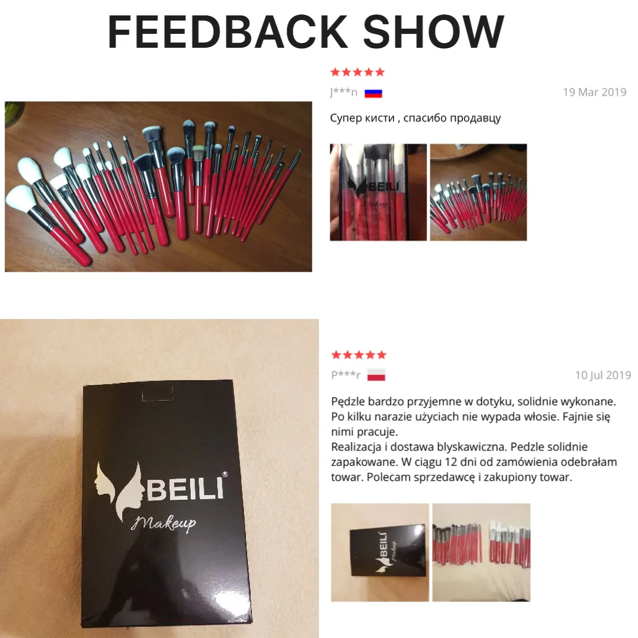 BEILI Red 30 шт. набор профессиональных кистей для макияжа, натуральные волосы, пудра, Тональная основа, румяна, тени для век, подводка для бровей, Кисть для макияжа, инструмент