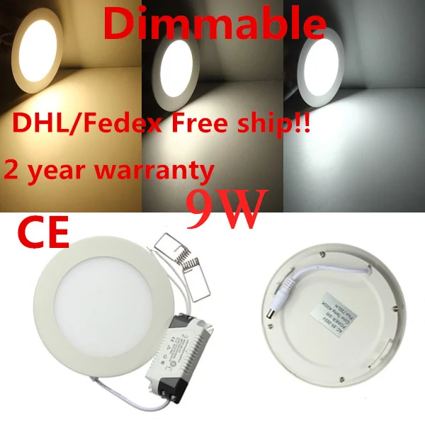 

40pcs/lot Dimmable Ultra Bright 9W AC85-265V AC110V 220V LED Ceiling Recessed Grid Downlight Round Panel Light down light