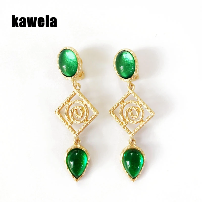 

Green Filigree Alloy Clip Earrings Long Drop Accessories For No Ear Holes
