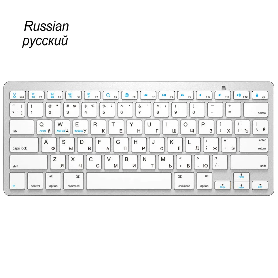 Русская испанская французская немецкая иврит Бразильско-португальский ультра тонкая Универсальная беспроводная bluetooth-клавиатура для iOS Android Win - Цвет: US-Russian