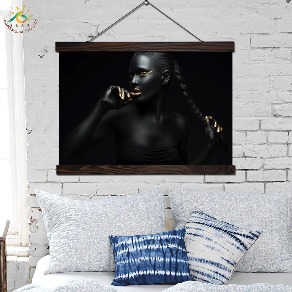 Модные черные Голдфингер девушка Wall Art Холст печати живопись старинные плакаты и