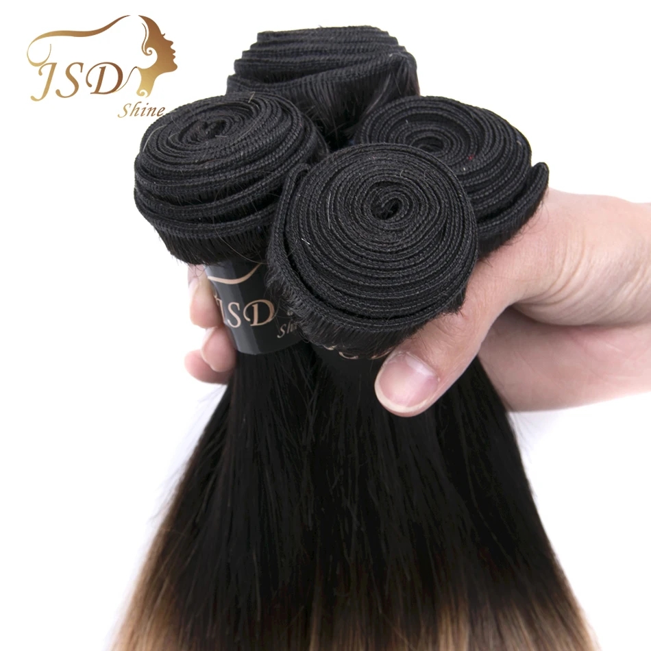 4PC Brazilian Hair Bundles Straight Weave Human Extensions 10-28inch T1B/27 JSDShine 2Tone Ombre Non Remy No Shedding | Шиньоны и