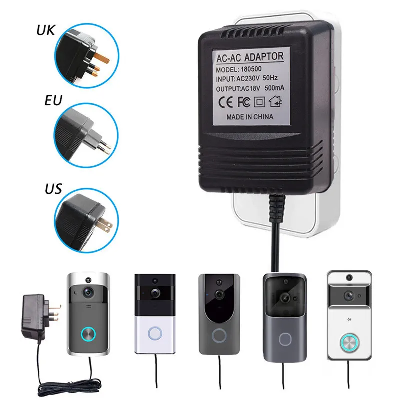 

US UK EU Plug 18V AC Transformer Charger for Wifi Wireless Doorbell Camera Power Adapter IP Video Intercom Ring 110V-240V