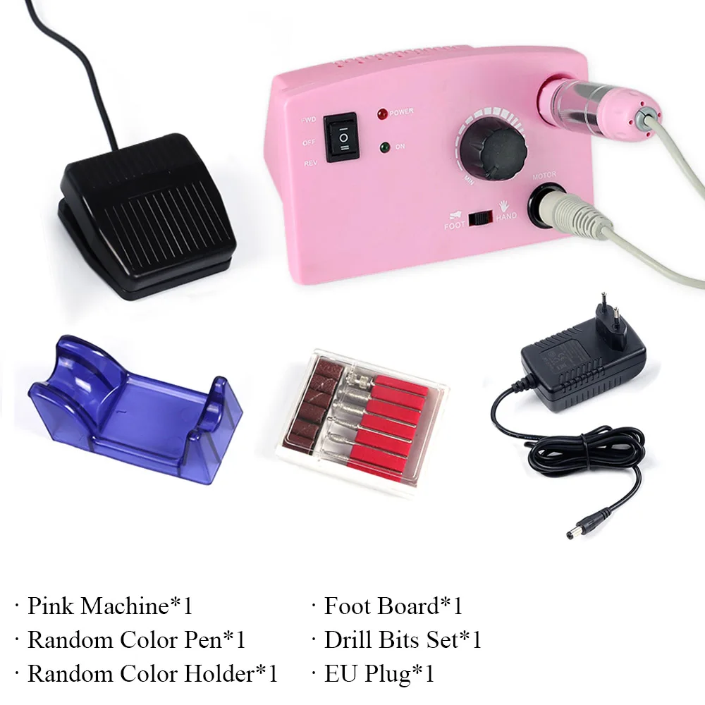 Pink Set EU 30000 об/мин набор для сверления ногтей, Электрический станок, профессиональный Фрезерный резак, инструмент для удаления лака и маникюра, аксессуары для ногтей LADR402 - Цвет: Pink Set EU