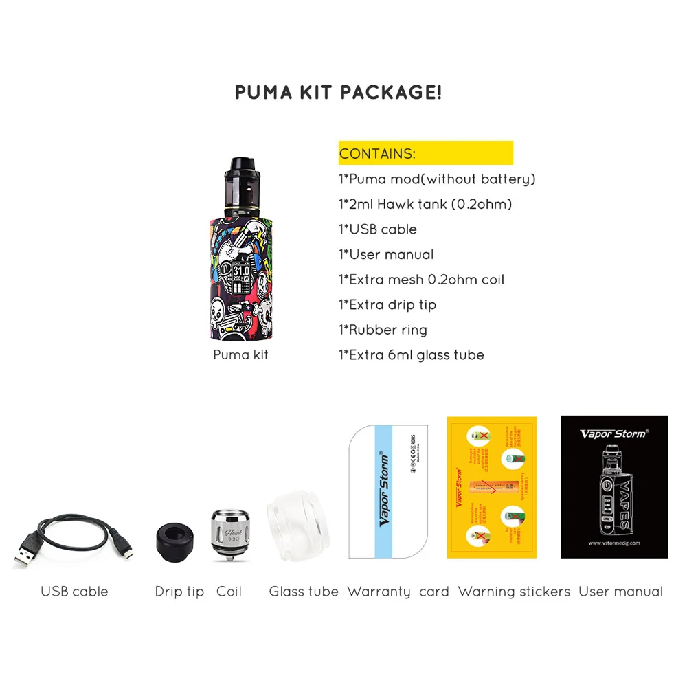 Оригинальный Vapor Storm Puma230 200 Вт комплект Электронная сигарета мод электронная с 2/6