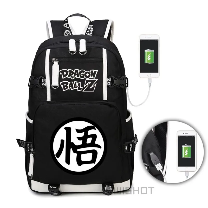 WISHOT Dragon Ball световой многофункциональный USB зарядка Рюкзак, Холщовая Сумка Для мужчин wo Для мужчин школьные сумки Дорожная сумка на плечо, сумка для ноутбука - Цвет: Black1