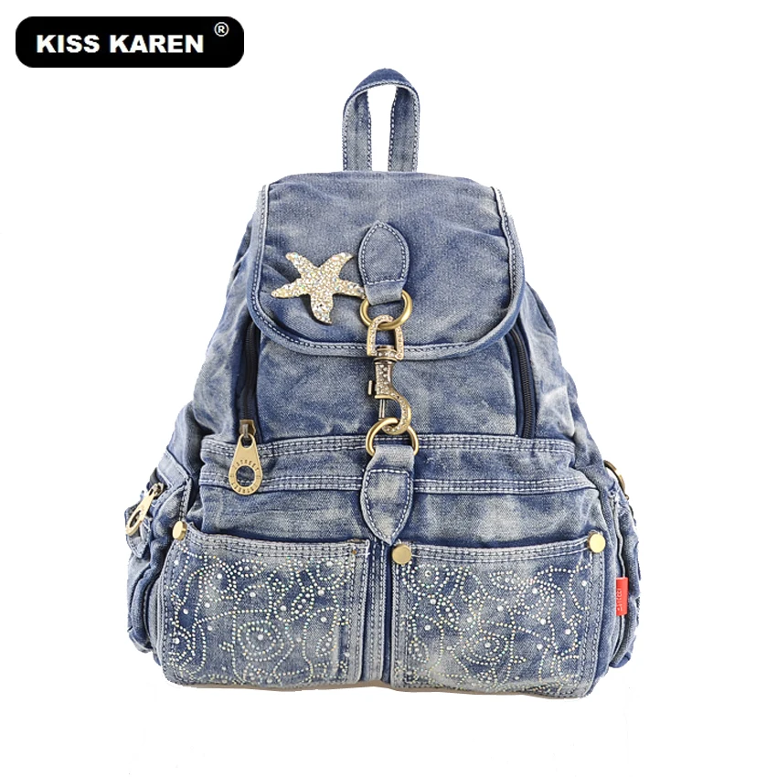 Kiss Karen роскошный дизайн Модная Джинсовая Сумка джинсовые рюкзаки ковбойские