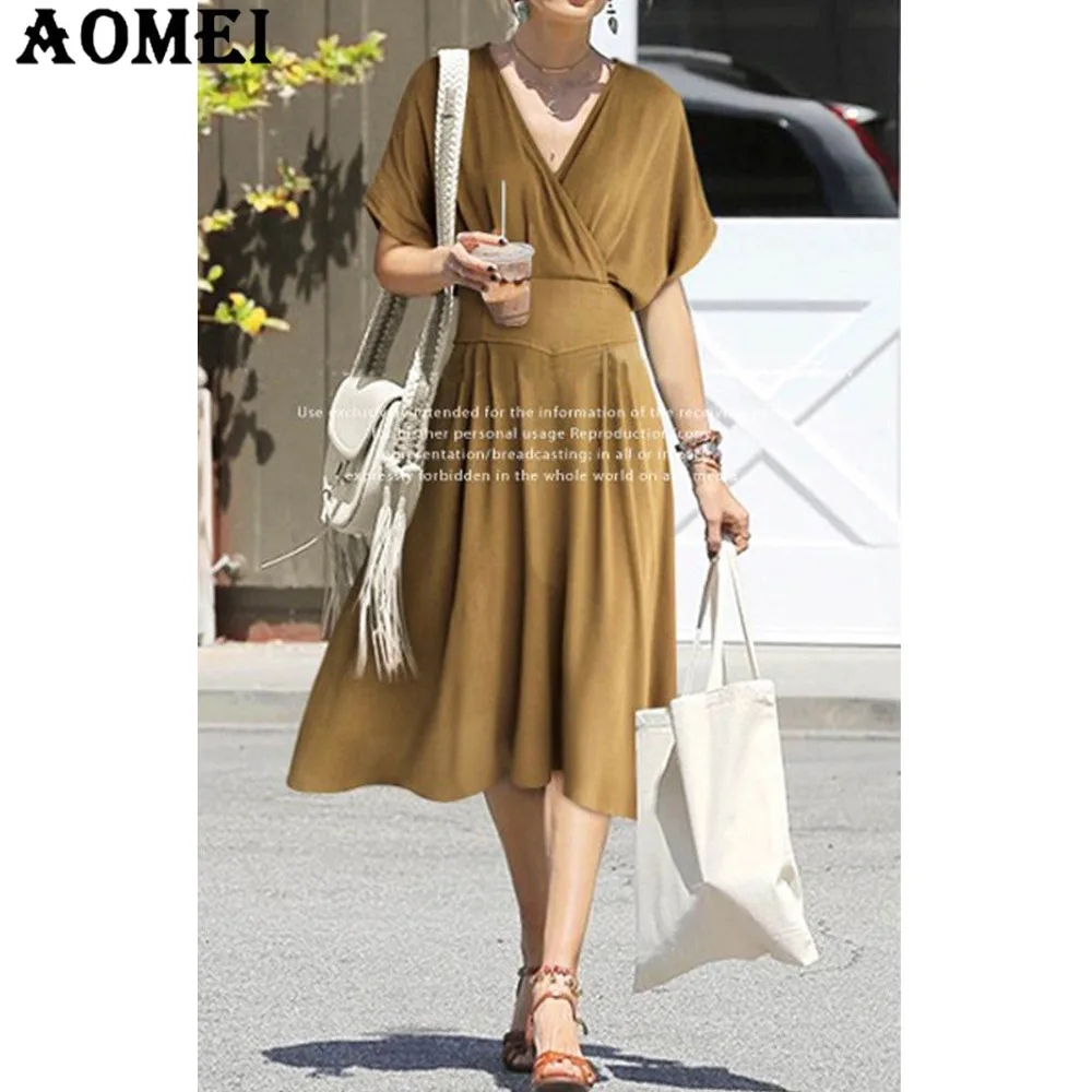 Женское сексуальное платье с коротким рукавом и v образным вырезом туника