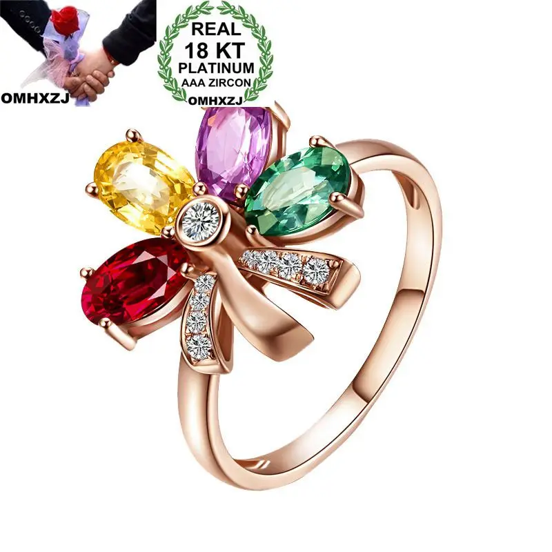 

OMHXZJ, оптовая продажа, Европейская мода, женское, для вечерние НКИ, свадебный подарок, цветок, красочный AAA циркон, 18 карат, розовое золото, кол...