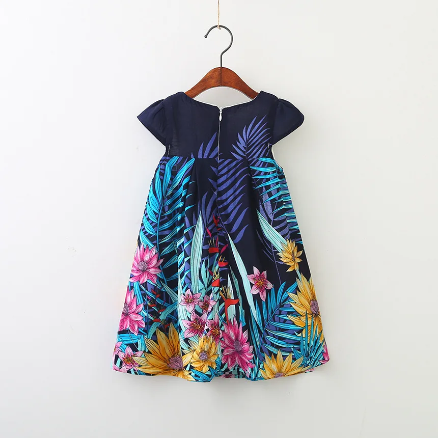 new girls dress for summer leaves Flower printed cloths Kids flying sleeves vest children's clothing Birthday Costume | Детская