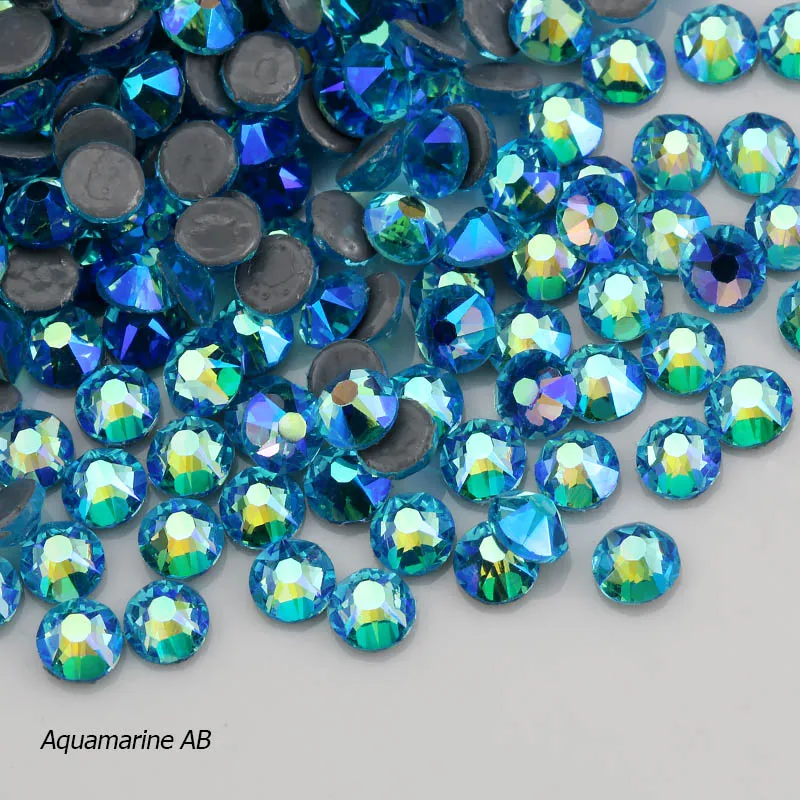 aquamarine AB 8 big 8 small cutting surface Hot Fix Crystal Rhinestones Glass Hotfix Strass Stone Crystals AB Iron on Clothes - Color: aquamarine AB