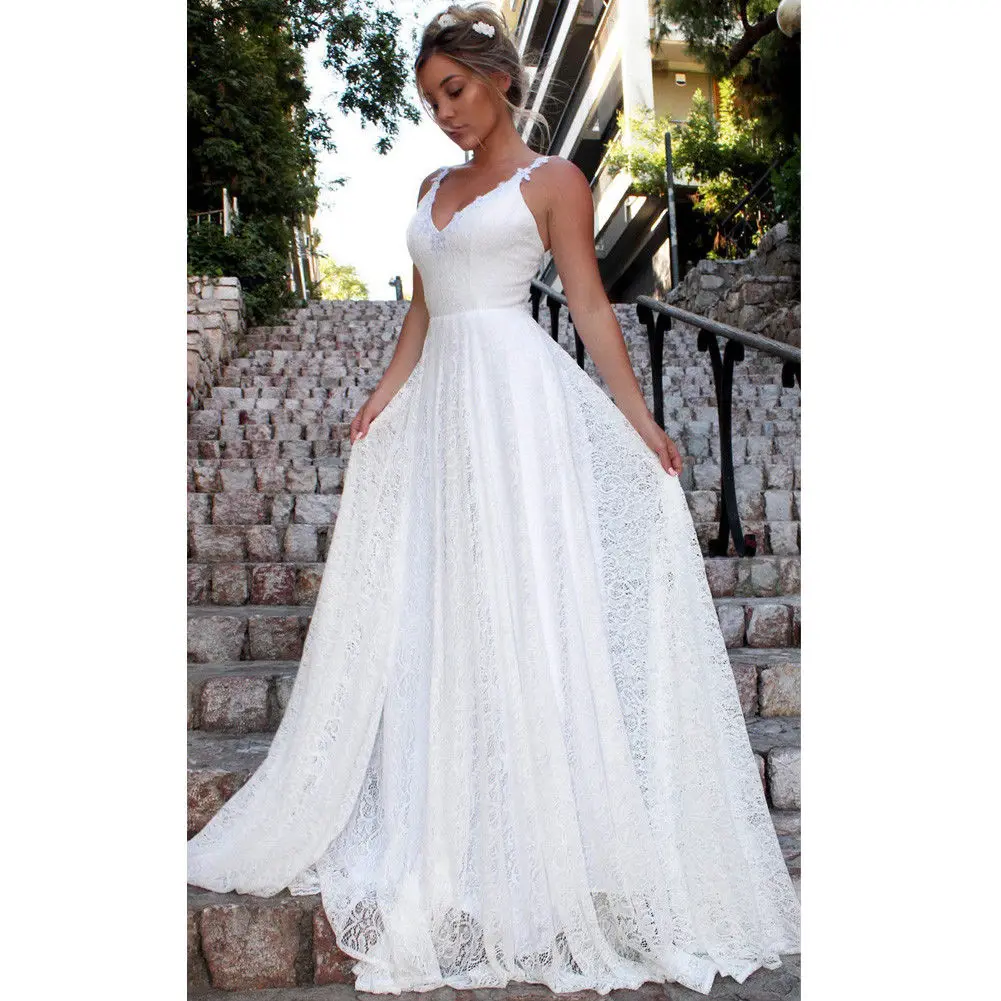 Женское вечернее длинное платье однотонное белое без рукавов с V-образным