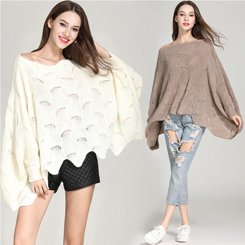 Для женщин Твердые Slash шеи Oversize сексуальные пуловеры свитер Femme выдалбливают