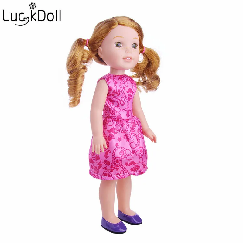 LUCKDOLL милое розовое платье для посадки 14 5 Дюймов Американская кукла Wellie Wishers