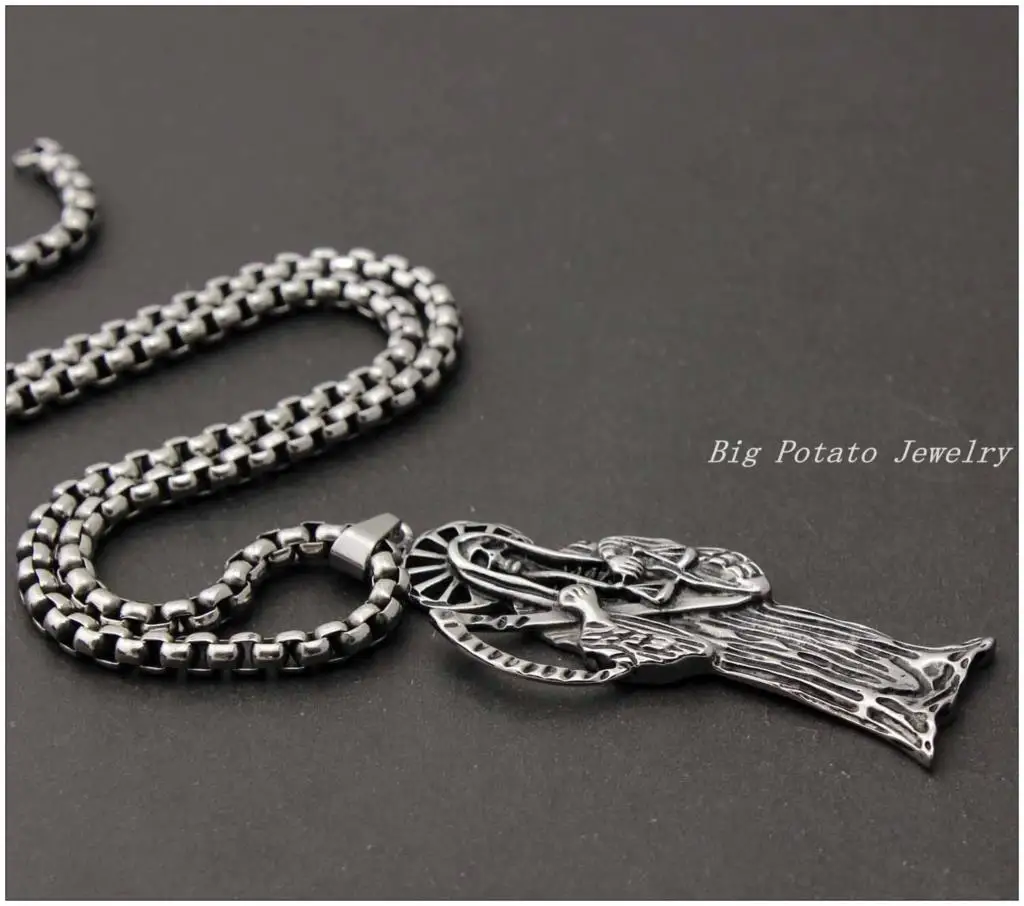 Ожерелье с подвеской в виде черепа Санта-смерти байкера 24 дюйма | Украшения и