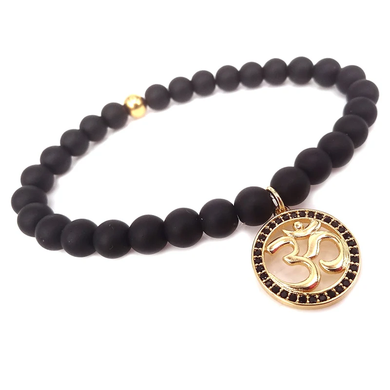 Матовый браслет для йоги Onxy с бусинами амулеты медитации Lotus OHM чакра женщин и