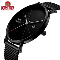 luxury reloj hombre quartz clock olmeca mens watches calendar date wrist watch 3atm water resistant watches milanese band black