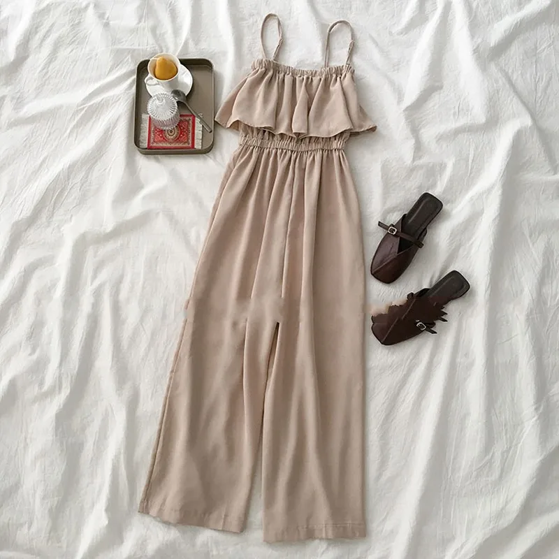 Женский комбинезон винтажный длинный шифоновый с открытыми плечами широкие