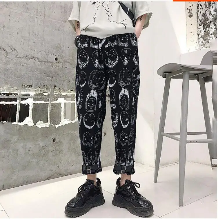 M-xl! Летние Новые мужские Свободные повседневные штаны с персональным принтом из мультфильмов, Мужские Молодежные штаны-шаровары в стиле хип-хоп, девять штанов