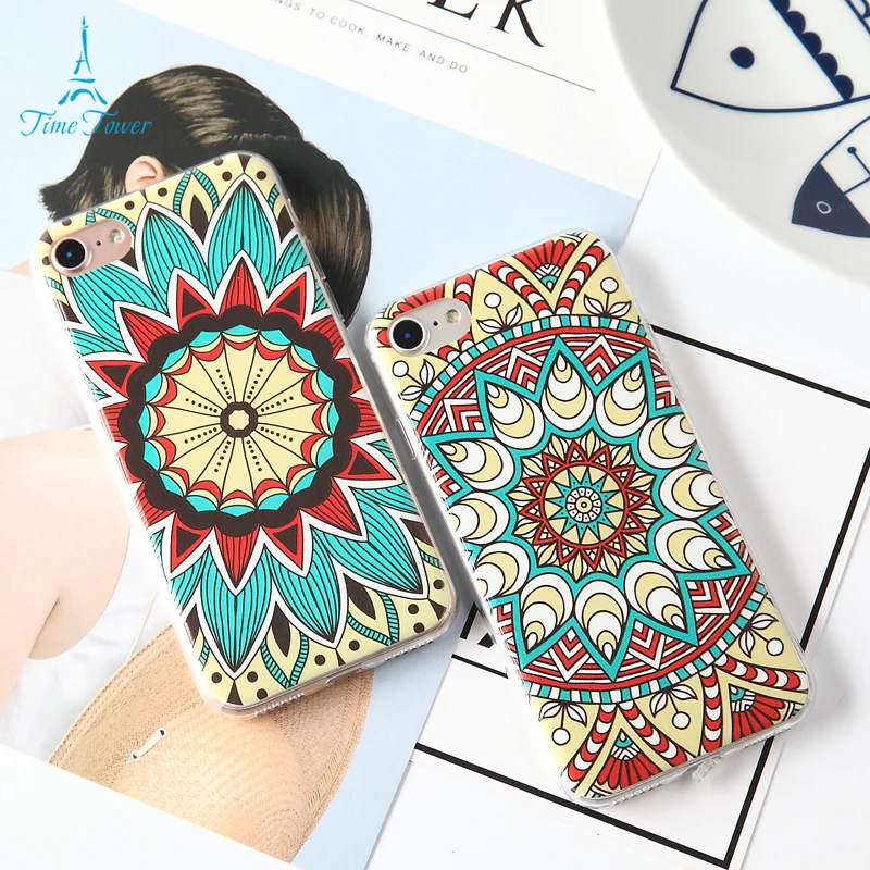 Soft Silk Cover Classic Mandala Flower Fundas For Iphone 7 Plus Case Beautiful Datura Floral Phone Cases |