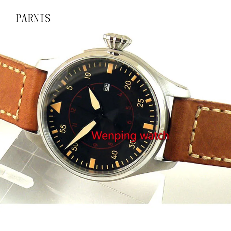 Parnis 47mm black dial yellow marks Automatic mens Watch 839 | Наручные часы