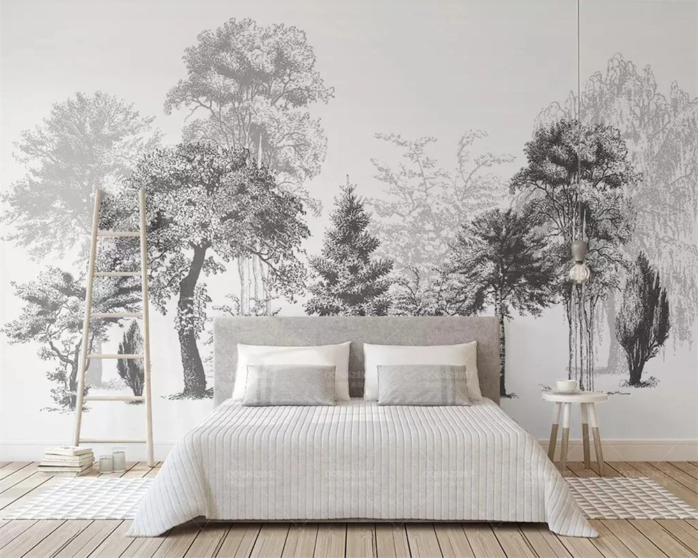 Beibehang Custom wallpaper modern minimalistic black and white sketch style abstract woods TV background wall mural 3d wallpaper