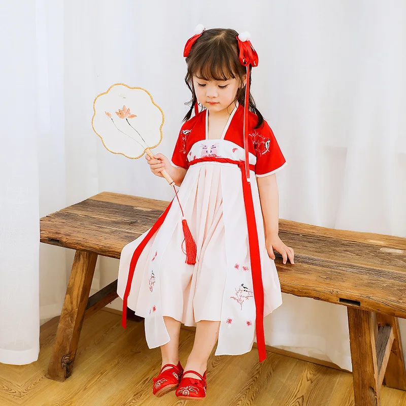 

Новый костюм ханьфу для девочек, летняя одежда в китайском стиле для детей, китайский старинный и традиционный костюм, одежда для народных т...