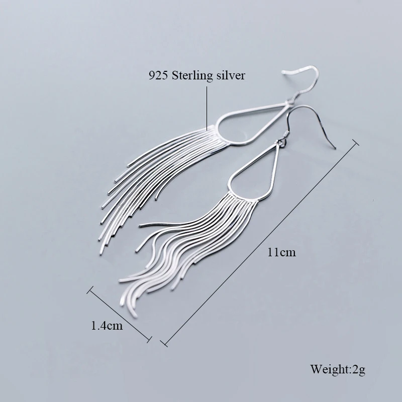 

2019 Fashion Silver Color Tassel Earrings 925 Sterling Silver Long Earrings For Women Statement Girl Gift Jewelry