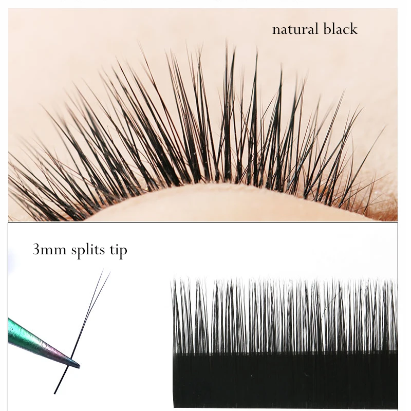3mm split tips eyelash extention dense natural black unmixed flat air infant straight hair super soft individual | Красота и здоровье