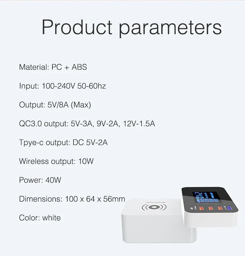 QI Беспроводное зарядное устройство Quick Charge 3,0 Smart usb type C зарядная станция концентратор светодиодный дисплей адаптер питания для быстрой зарядки Настольная лента