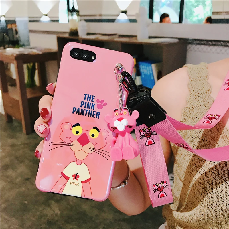 For huawei P20 Case Blue Ray cute pink panther Soft back phone Cover for Huawei pro lite mate10 nove 2S nova 3E +toy +Strap |